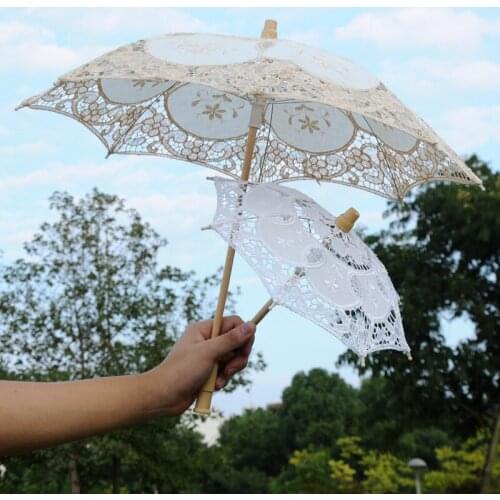 Wedding Bridal Lace Umbrella White Wooden Handle Creative Craft Umbrella Props Wedding Decoration Umbrella