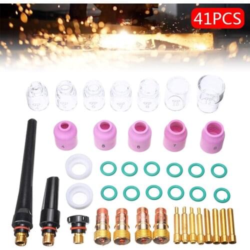 41Pcs TIG Welding Torch Stubby Collets Gas Lens For WP-17/18/26 TIG Pyrex Glass Cup Kit TIG Welding Torch Welding Accessories