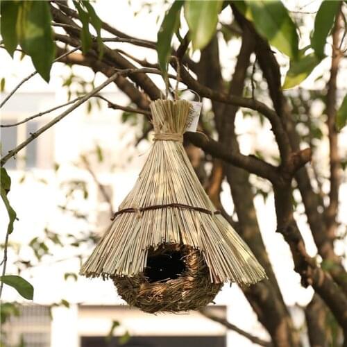 Creative 1PC Bird House Natural Straw Handmade Woven Bird Outdoor Hanging Cave Pet Parrot Parakeet Pigeon Cage House Accessories