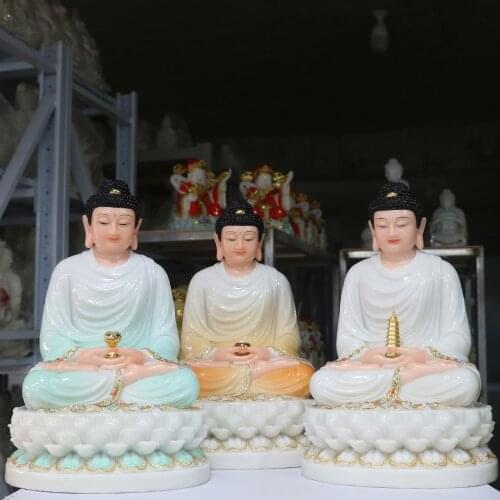 Unique 32CM Large - high-grade Home Hall Talisman Mascot Buddhist Sakyamuni Buddha white jade gilding Sculpture statue