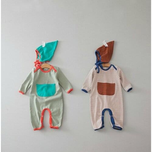 Spring Baby Clothes Casual Stripe O-Neck Long Sleeve Jumpsuit Newborn Baby Pajama Romper Kids Pocket Playsuit Boys Girls Outfits
