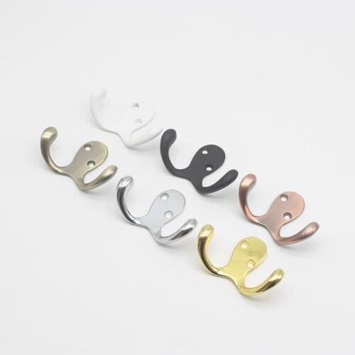 Vintage Design Double Prong Clothes Coat Robe Purse Hat Hook Antique Bronze