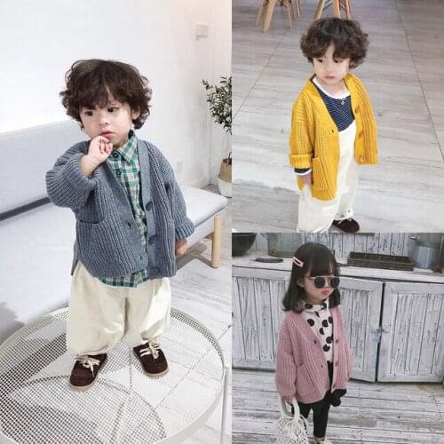 Baby Knit Sweater Casual Korean Knit Cardigan Girls Clothing Spring Autumn 2 3 4 5 6 Years Boys Sweaters Children Clothes New