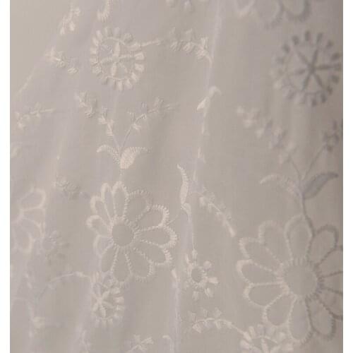 High quality Chiffon fabric Rice white flower embroidery tissu Top Shirt Blouse Dress curtain material