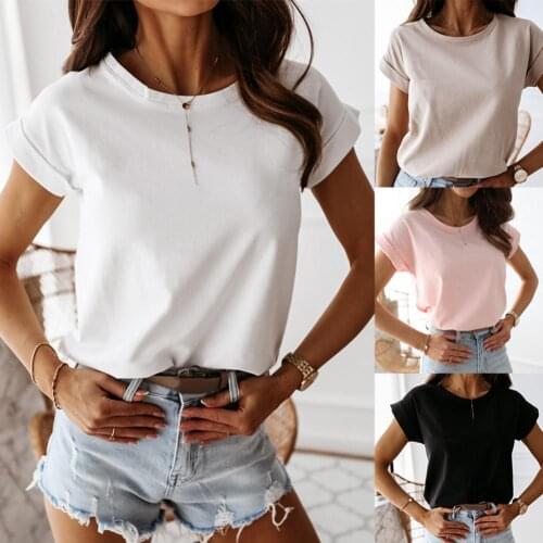 HighQuality Solid Color Women Breathable Round Neck Short Sleeve Loose T-shirt Top Short Sleeve Cotton Tops Summer Soft clothing