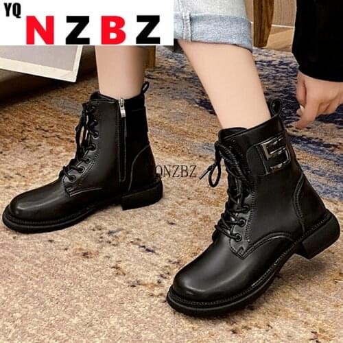 Womens Martin Boots autumn New Fashtion Platform Lace-up Thick Heel Round Head Square Heel Zipper Buckle Women Casual Boots