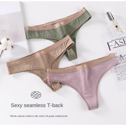 Women Thong Sexy Color Matching Panties Fashion Bow Underpants FemaleTrackless Sports T-Pants Low Waist Cotton G-String Lingerie