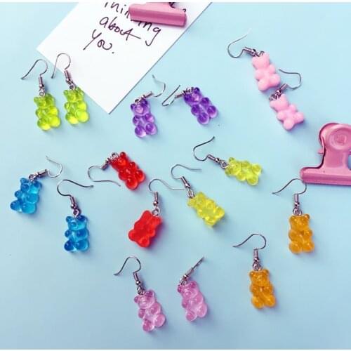 1 Pair Creative Cute Mini Gummy Bear Earrings Minimalism Cartoon Design Female Ear Hooks Danglers Jewelry Gift