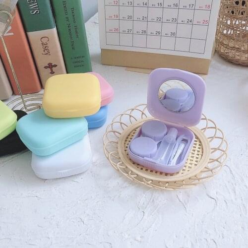 1pc Portable Cute Mini Pocket Plastic Contact Lens Case Easy Carry Mirror Matte Colorful Care Liquid Container Holder Travel Set