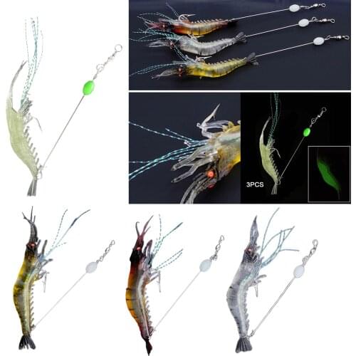 3x Soft Shrimp Lures Fishing Simulation Prawn Saltwater Hook Luminous Lures Artificial Lures for Bass Salmon
