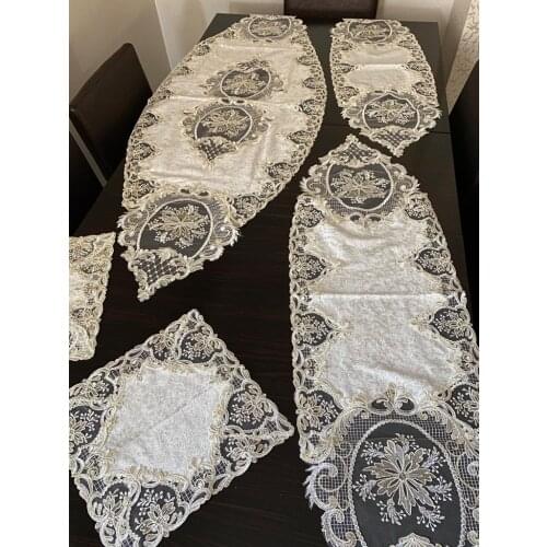 5 Parça Fransız Dantelli Kadife Salon Takımı