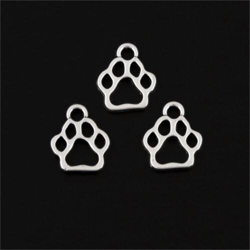 50Pcs Silver Color Pet Paw Charms Animal Footprints Pendant Necklace DIY Jewelry Making Accessory 13X12mm A1208