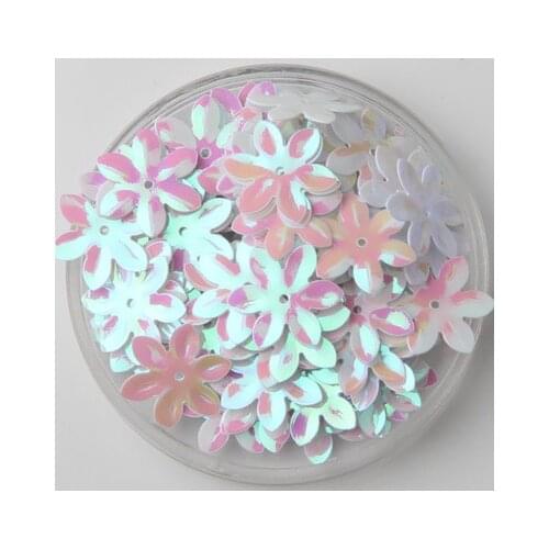800pcs/lot 15mm Flower Sequins Cup Six Petals With 1 Center Hole Plum Blossom Handcraft Sewing Accessory White AB Confetti