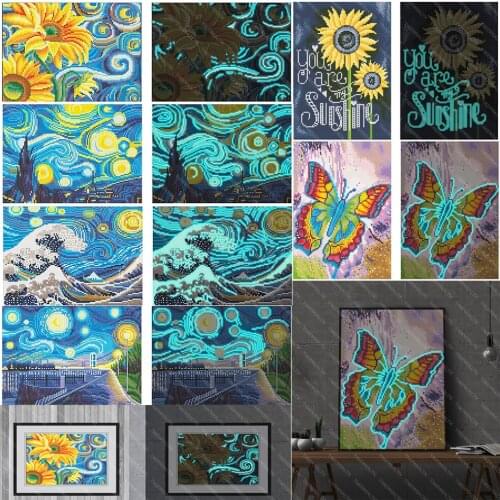 DIY Full Drill Night Luminous Diamond Painting landscape Animal Flower Picture Of Rhinestone Diamond Embroidery Home Decoration