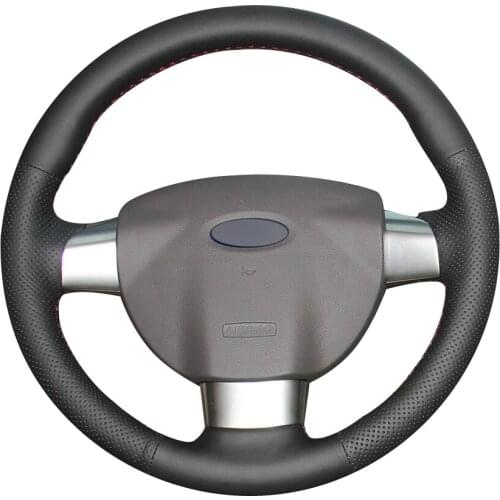 Black Natural Leather Car Steering Wheel Cover for Ford Focus 2 2005-2011 (3-Spoke)