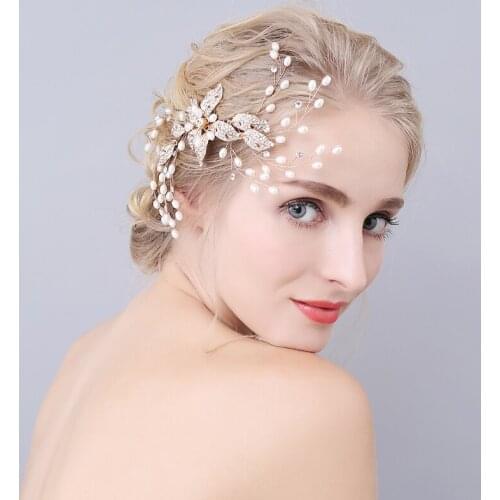 Elegant Rhinestone Gold Hair Comb Handmade Pearl Wedding Hair Jewelry Accessories Bridal Hair Combs Headwear