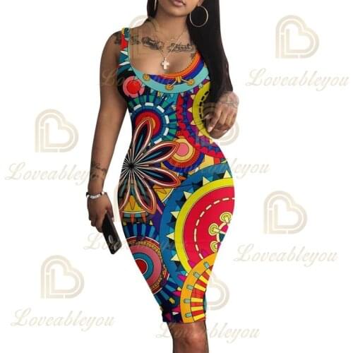 Elegant Vintage Boho Pencil Vestidos Busty Womens Bohemian Sleeveless Dress Slim Vest Beach Sundress Summer Dresses