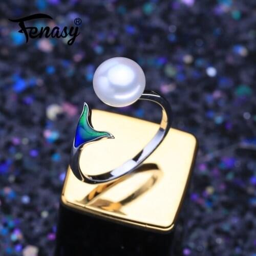 FENASY Trendy Green Stones 925 Sterling Silver Ring With Genuine Natural Freshwater Pearl Bohemian Emerald Rings For Women