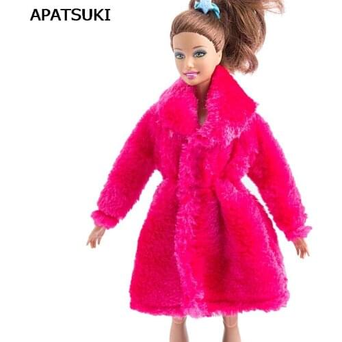 Hot Pink Winter Wear Long Fur Coat For Barbie Doll Clothes Clothing Doll Dresses For Barbie 1/6 BJD Doll Accessories Kids Toy