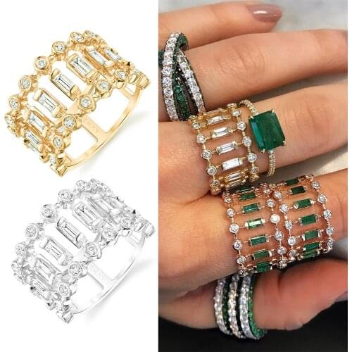 Janekelly Charm 3 Colors Bridal Wedding Rings Sterling with Charm Shiny Clear Austrian Crystal Dubai Jewelry Top Quality