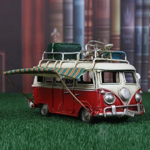 Classic Metal Bus Model Home Decoration Ornaments Antique Bus Figurines Metal Crafts Photography Props Kids Toys Birthday Gifts