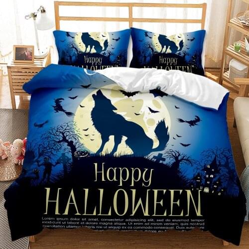 Happy Halloween Party Bedding Set King Size Spider Ghost Bat Wolf Duvet Cover Set Bed Quilts Grey Bedclothes Child Home Textiles