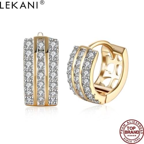 LEKANI Round Hollow Heart Hoop Earrings For Women Three Rows Cubic Zirconia Thick Earring Party Champagne Gold Fashion Jewelry