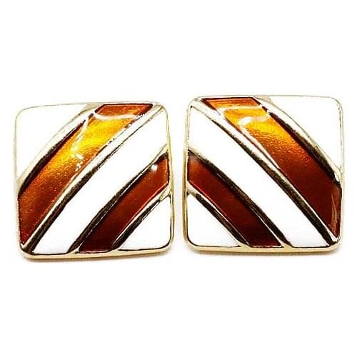 White Yellow Enamel Mixed Sweet Square Earring