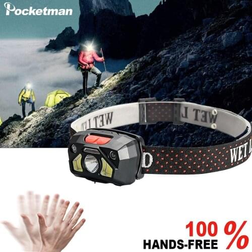Powerful Hands-free Induction Camping Hiking LED Headlight Motion Sensor head lamp USB rechargeable headlamp Torch fishing light