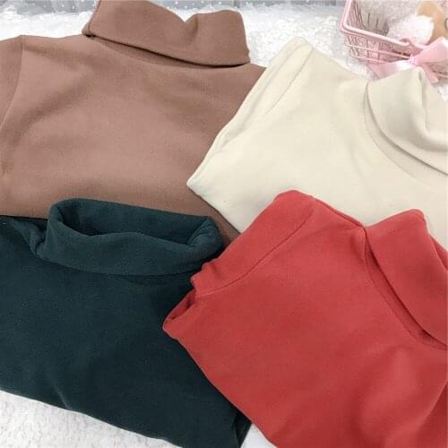 Autumn and Winter Simplicity Kids Boys Solid Color Bottoming Shirt Babies' Long Sleeve T-shirt Turtleneck Fleece Warm Coat-Music