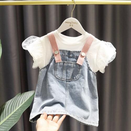 Girls Sling Dress Baby Skirt Suit Girl Long Sleeve Dress Set Childrens Short Sleeve Denim Dress Kids summer clothes