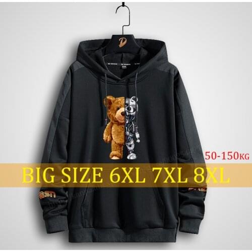 Plus Size Mens Hoodies Printing Anime Women Harajuku streetwear oversized sweatshirt clothing style long Hooded Black Bear 8xl