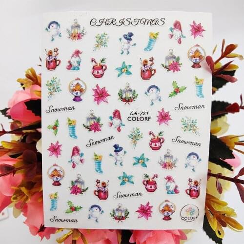 Merry Christmas Stickers for Nails Ice Cream Cute Snowman 3D Nail Sticker Sliders Decals Design Manicure Decorations Accessories