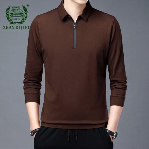High Quality Mens Polo Shirt New Fashion Brand Spring Autumn Business Casual Slim Zipper Lapels Long Sleeve Polo Shirts Male