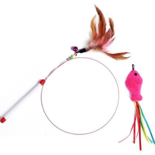 90cm Cat Toys Cat Teaser Wire Fish Funny Cat Rod Fishing Cat Rod Feather Bell Funny Cat Stick Pet Interactive Replaceable head