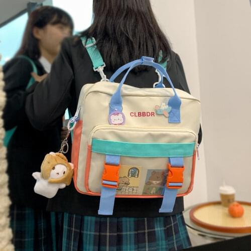 Kawaii Panelled Candy Color School Bag Women Lovely Small Waterproof Backpacks Teenager Girl Portable Travel Horizontal Backpack
