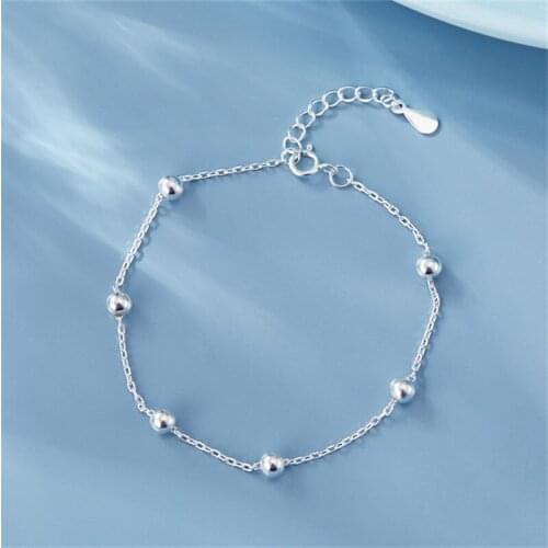 925 Sterling Silver Round Bead Charm Bracelet &Bangle Party Wedding Jewelry For Women Girrls sl215