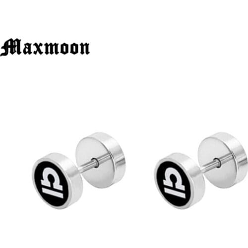 Maxmoon Black Silver Color Stainless Steel Earrings Women Mens Jewelry Barbell Dumbbell Punk Gothic Stud Earring For Girl Gifls