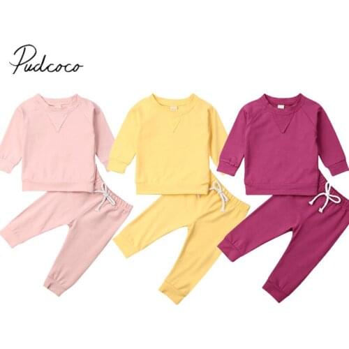 2019 Baby Spring Autumn Clothing Newborn Baby Girl Boy Unisex Solid Tracksuit Outfits Top+Pant Clothes Patchwork 2Pcs Set 6M-4T