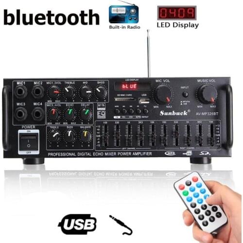 Bluetooth 2.0 Channel 2000W Audio Power HiFi Amplifier 326BT 12V/220V AV Amp Speaker With Remote Control for Car Home