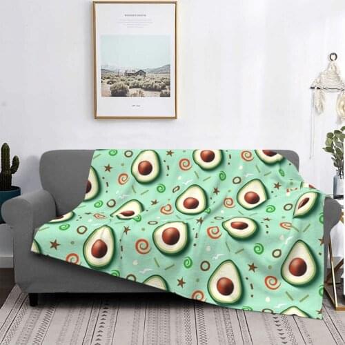 Avocado Pattern Blankets Flannel Spring/Autumn Fruit Green Multi-function Soft Throw Blanket for Sofa Outdoor Bedding Throws