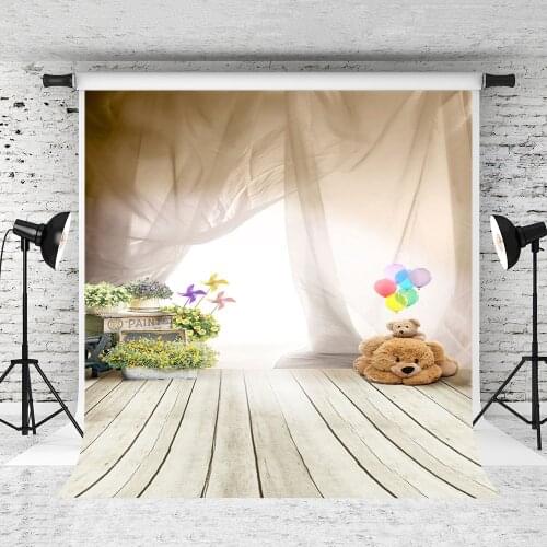 VinylBDS Newborn Baby Photography BackdropsFresh Style Ballon Bear Children Wooden Floor Photo Backgrounds Photo for Studio