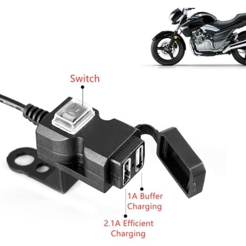 Dual USB 5V 1A/2.1A Adapter Power Supply Socket Port 12V Waterproof Motorbike Motorcycle Handlebar Charger for Phone Mobile