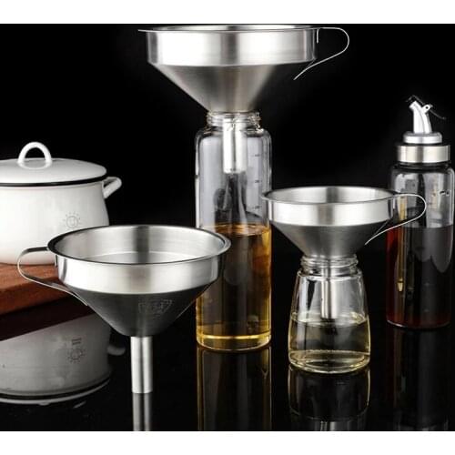 New Stainless Steel Funnel Kitchen Oil Liquid Metal Funnel with Detachable Filter Wide Mouth Funnel for Canning Kitchen Tools