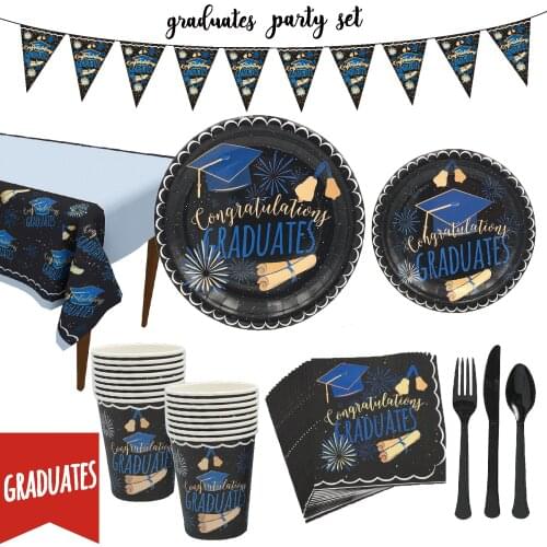 Graduation party Decorations Set Congrats Disposable Tableware Paper Plate/cup/banner Decor Parties Supplies