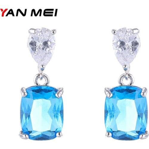 YANMEI 3 Colours CZ Simple Square Stud Earrings For Ladies Crystal Water Drop Shape Earring Wedding Fashion Gifts YME7559Y