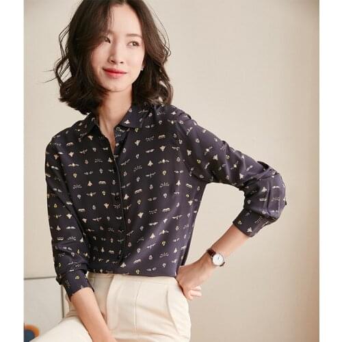Black bee floral silk office blouse womens shirts and blouses 2020 summer elegant sexy boho long sleeve plus size palace loose
