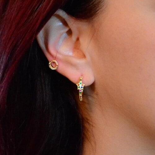 2020 new styles letter J earrings with rainbow cz paved women lady colorful stone setting mini cute star stud earring gift