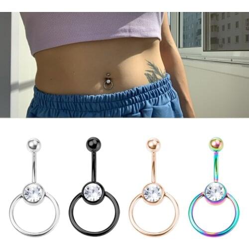 1pc Round Belly Button Rings Surgical Steel Navel Piercing Bar Crystal Nombril Ombligo Barbell for Woman Sexy Body Jewelry 14G