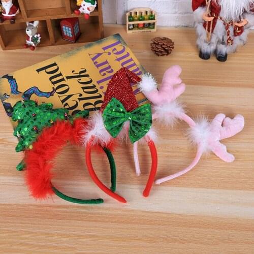 1pc Xmas Cap Tree Antlers Adult Kids Christmas Headbands Hairpin Cartoon Merry Christmas Hair Hoop Happy New Year Party Decor